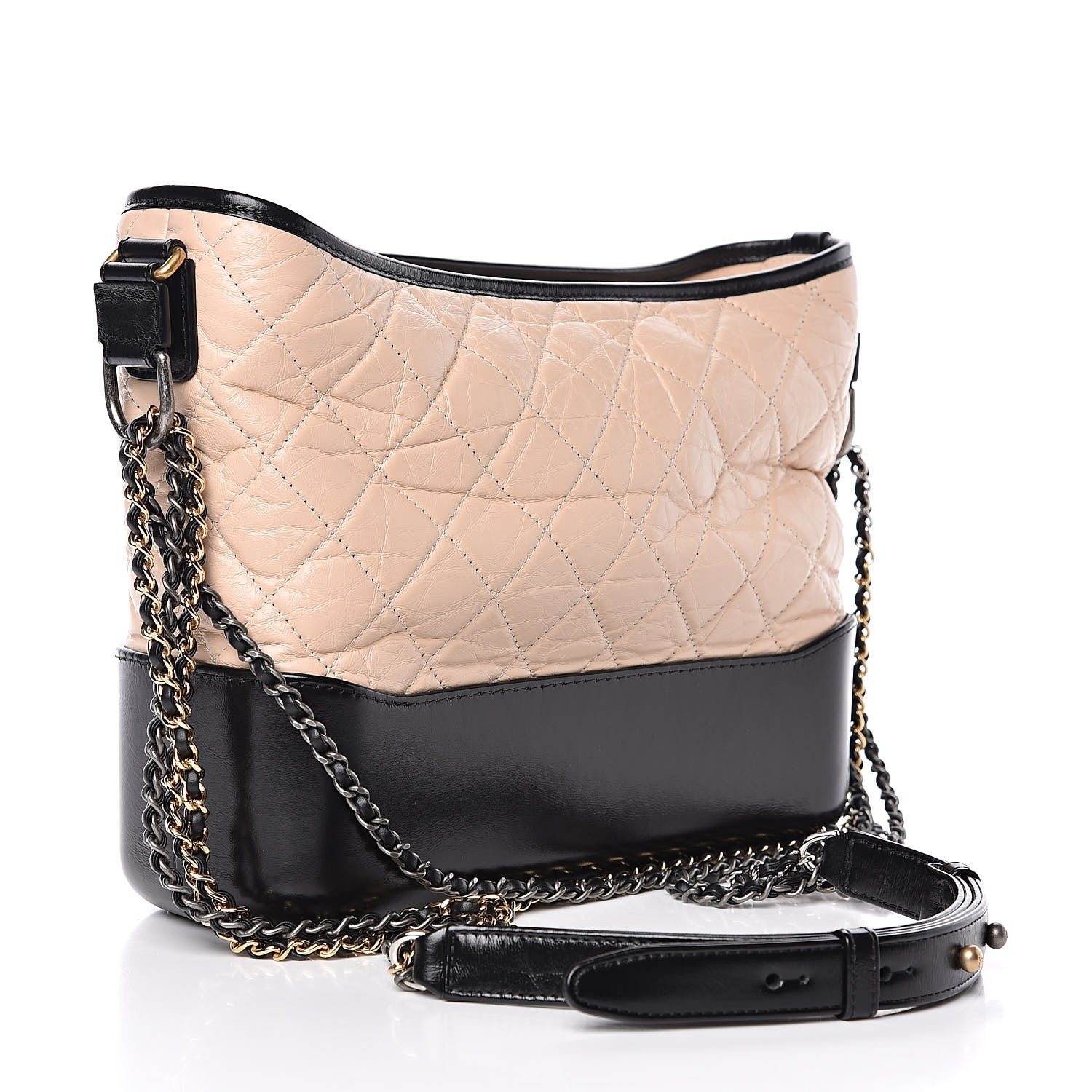 Chanel Aged Calfskin Quilted Medium Gabrielle Hobo Beige Black 3 of 10