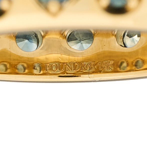 18K Yellow Gold Blue Sapphire Forever and Always a Pair Love Band Ring 58 8.5