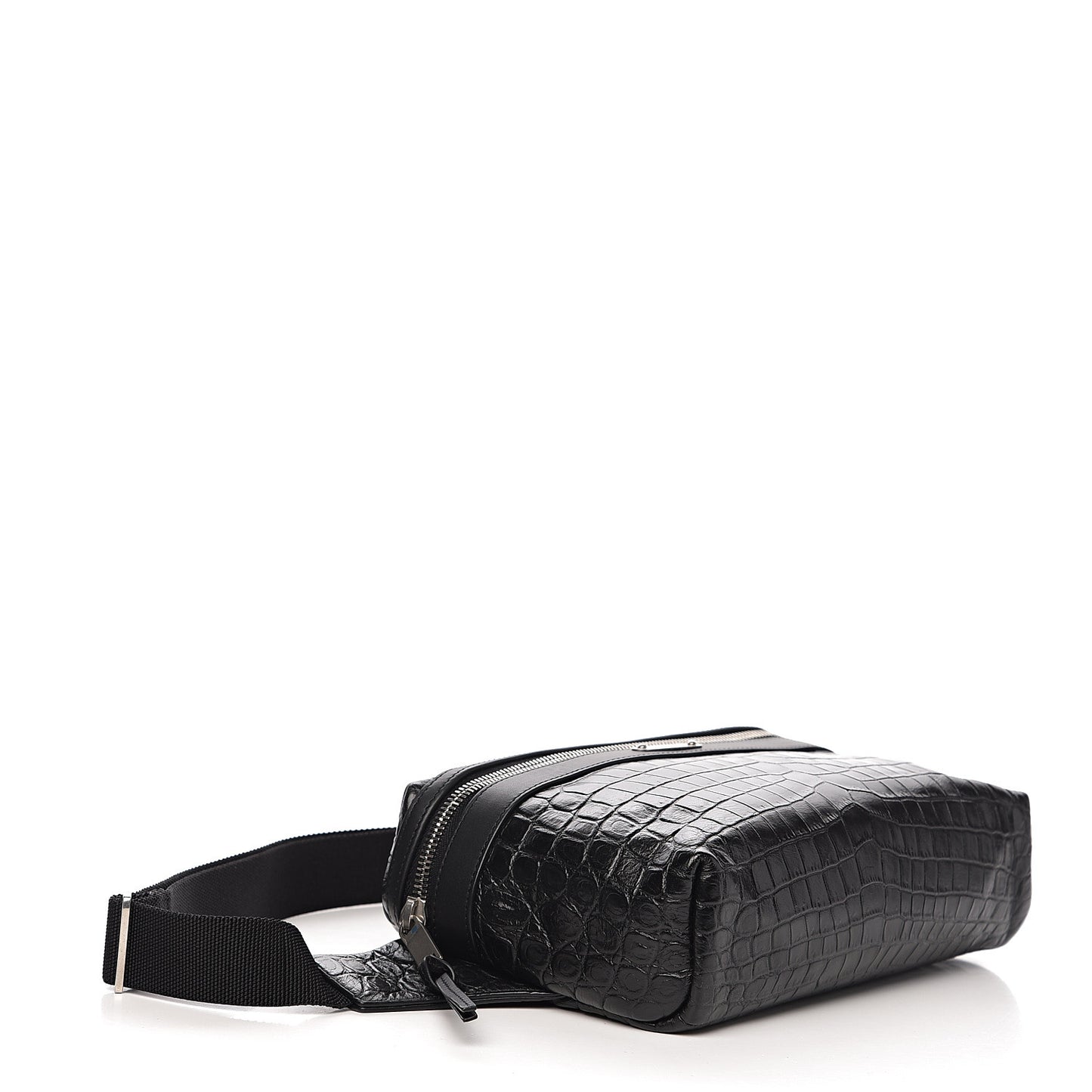 Calfskin Crocodile Embossed City Belt Bag Black