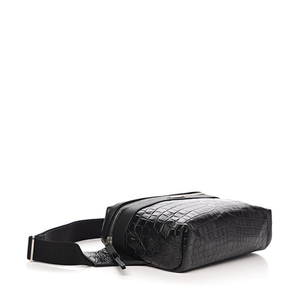 Saint Laurent Calfskin Crocodile Embossed City Belt Bag Black 3 of 8