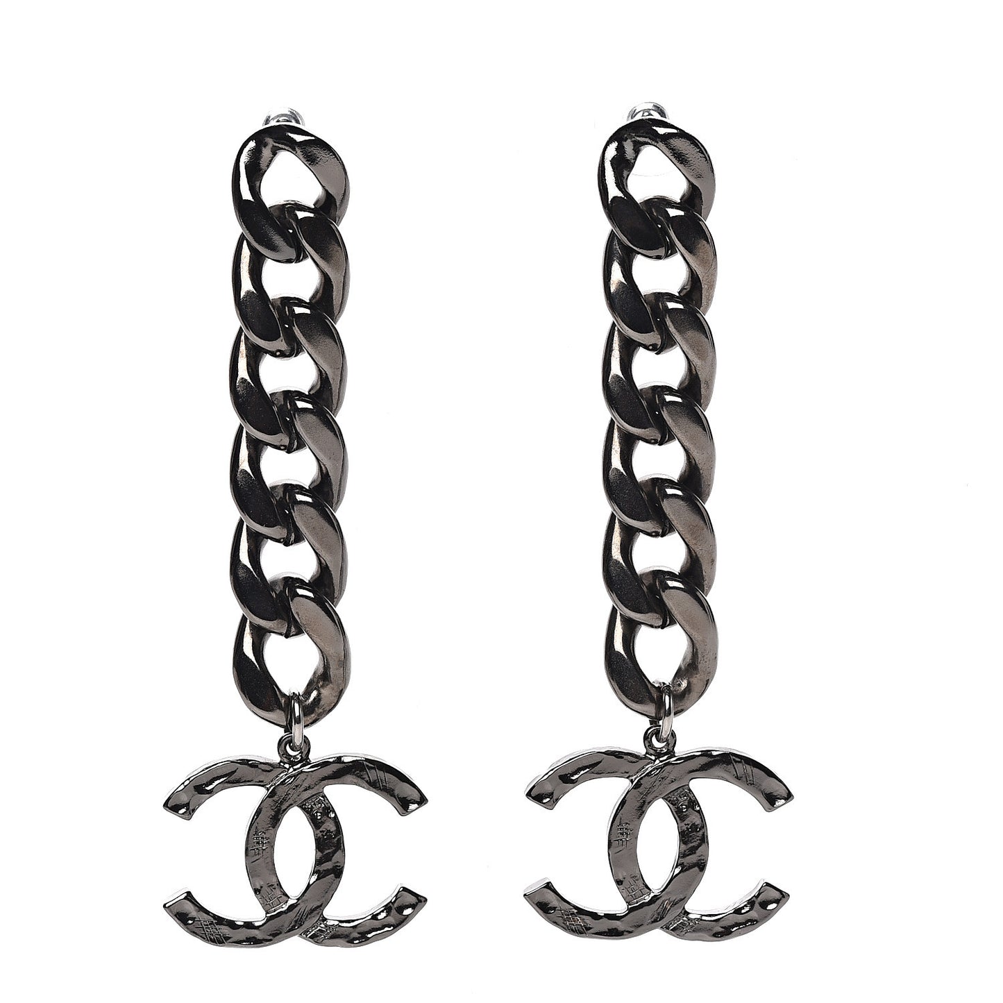 Metal CC Pick Drop Earrings Ruthenium