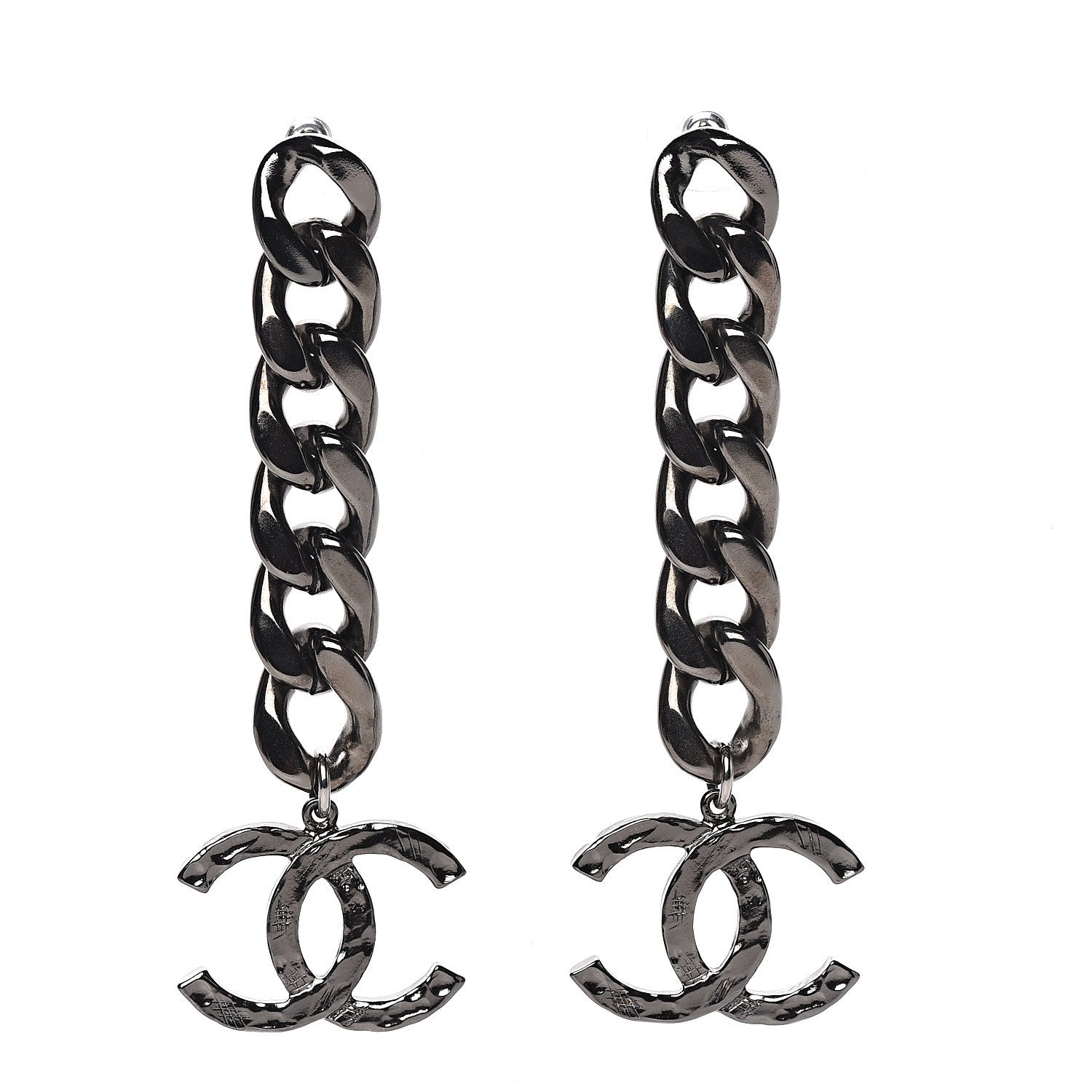 Chanel Metal CC Pick Drop Earrings Ruthenium 1 of 5