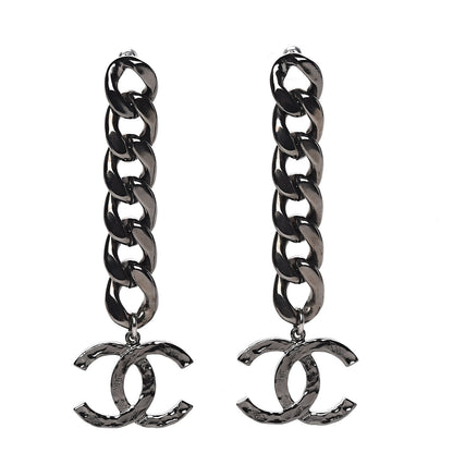 Chanel Metal CC Pick Drop Earrings Ruthenium 1 of 5