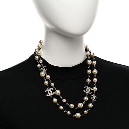 Chanel Crystal Pearl CC Long Necklace Silver 2 of 5