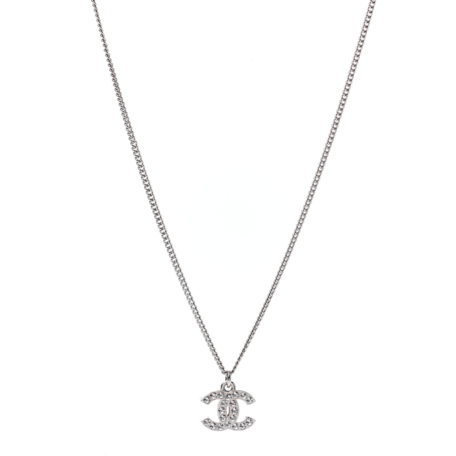 Chanel Crystal Timeless CC Necklace Silver 1 of 5