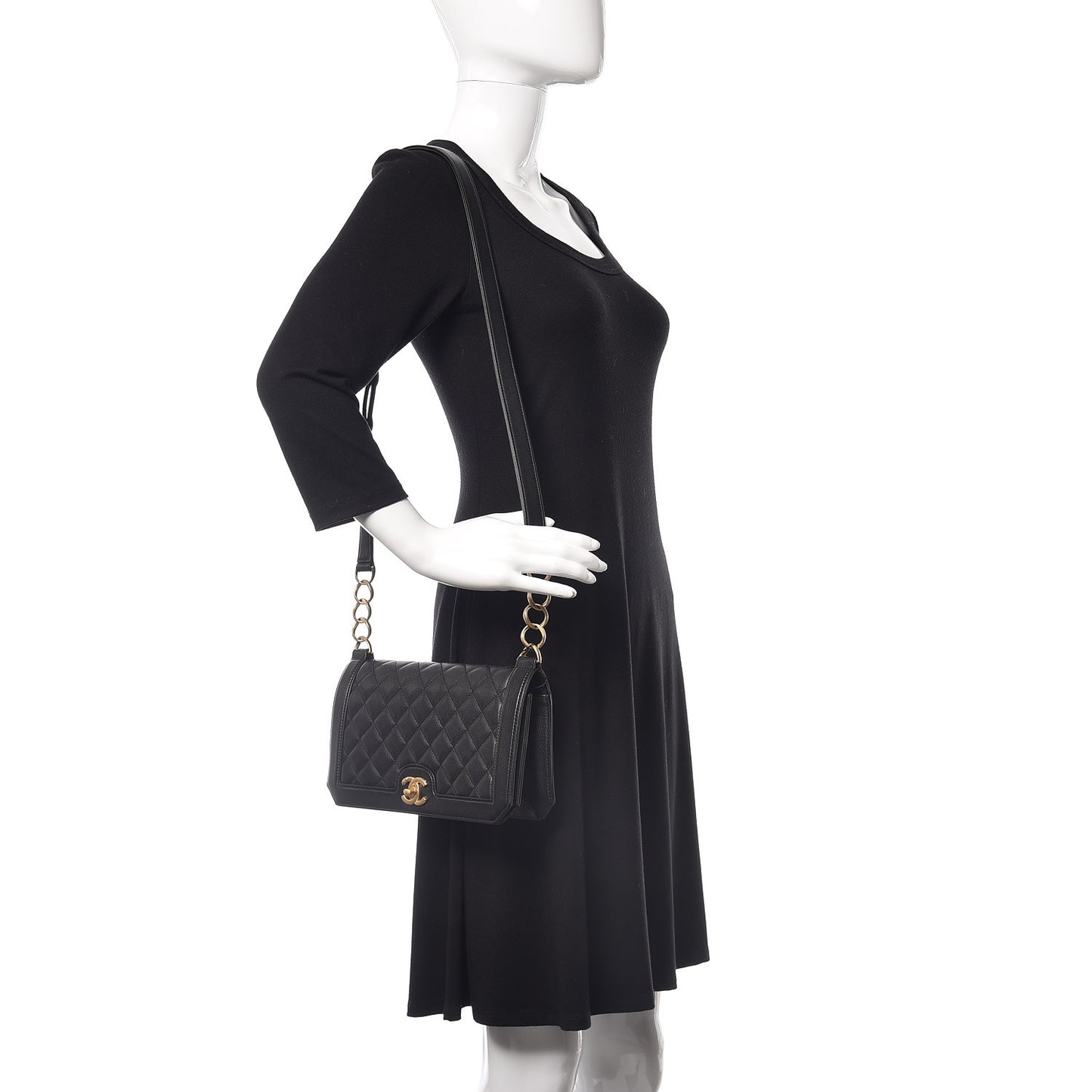 Grained Calfskin Quilted Medium Flap Black