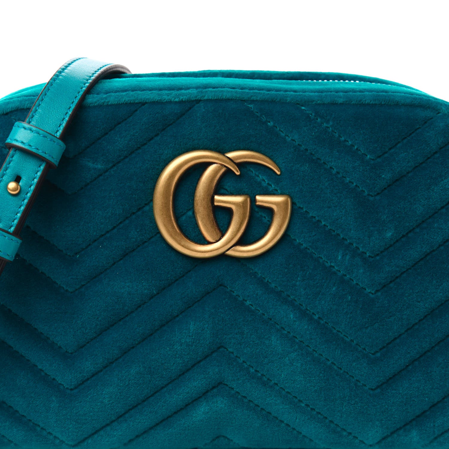 Gucci Velvet Matelasse Small GG Marmont Chain Shoulder Bag Pavone Cyan 10 of 10