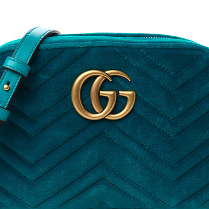Gucci Velvet Matelasse Small GG Marmont Chain Shoulder Bag Pavone Cyan 10 of 10