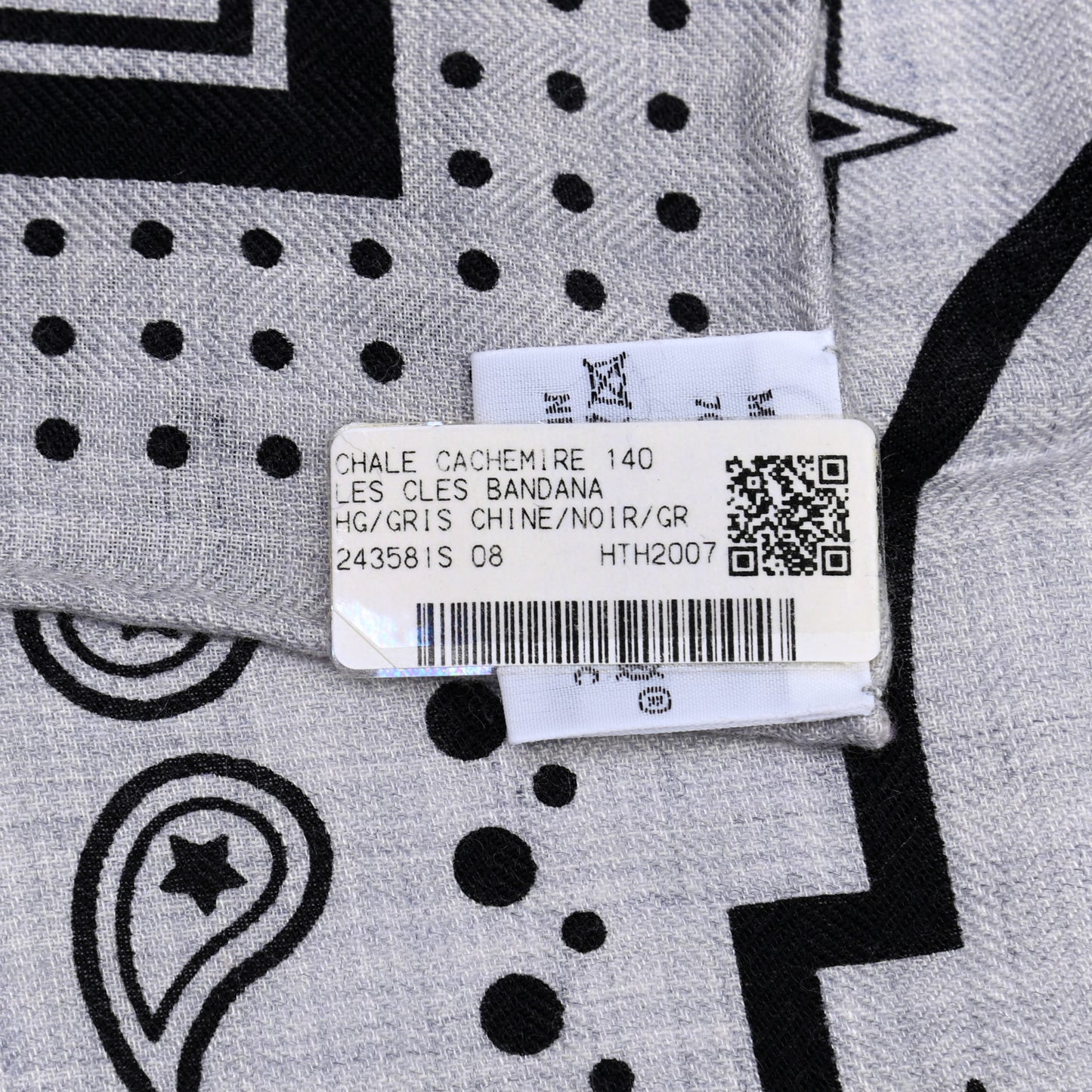 Cashmere Silk Les Cles Bandana Shawl 140 Gris Chine Black