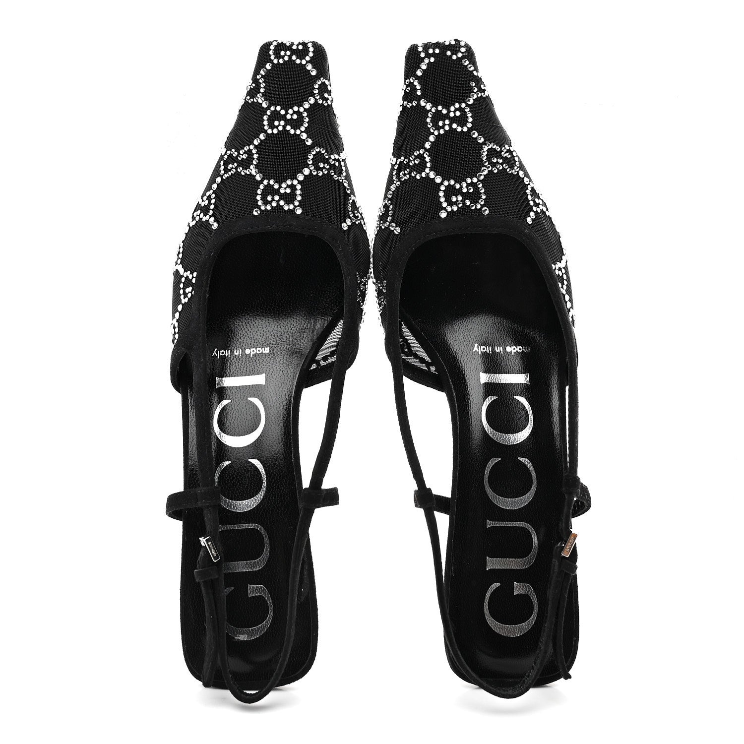 Gucci Tela Retino Kid Scamosciato Crystal GG Monogram Square G 35mm Slingback Pumps 35.5 Black 7 of 9