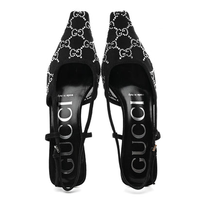 Gucci Tela Retino Kid Scamosciato Crystal GG Monogram Square G 35mm Slingback Pumps 35.5 Black 7 of 9