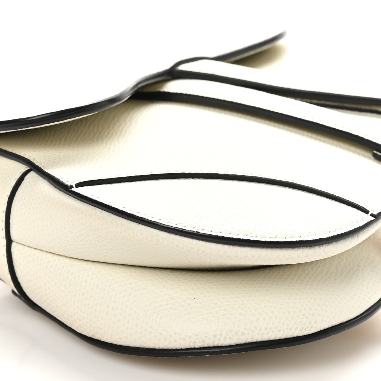 Grained Calfskin Mini Saddle Bag White
