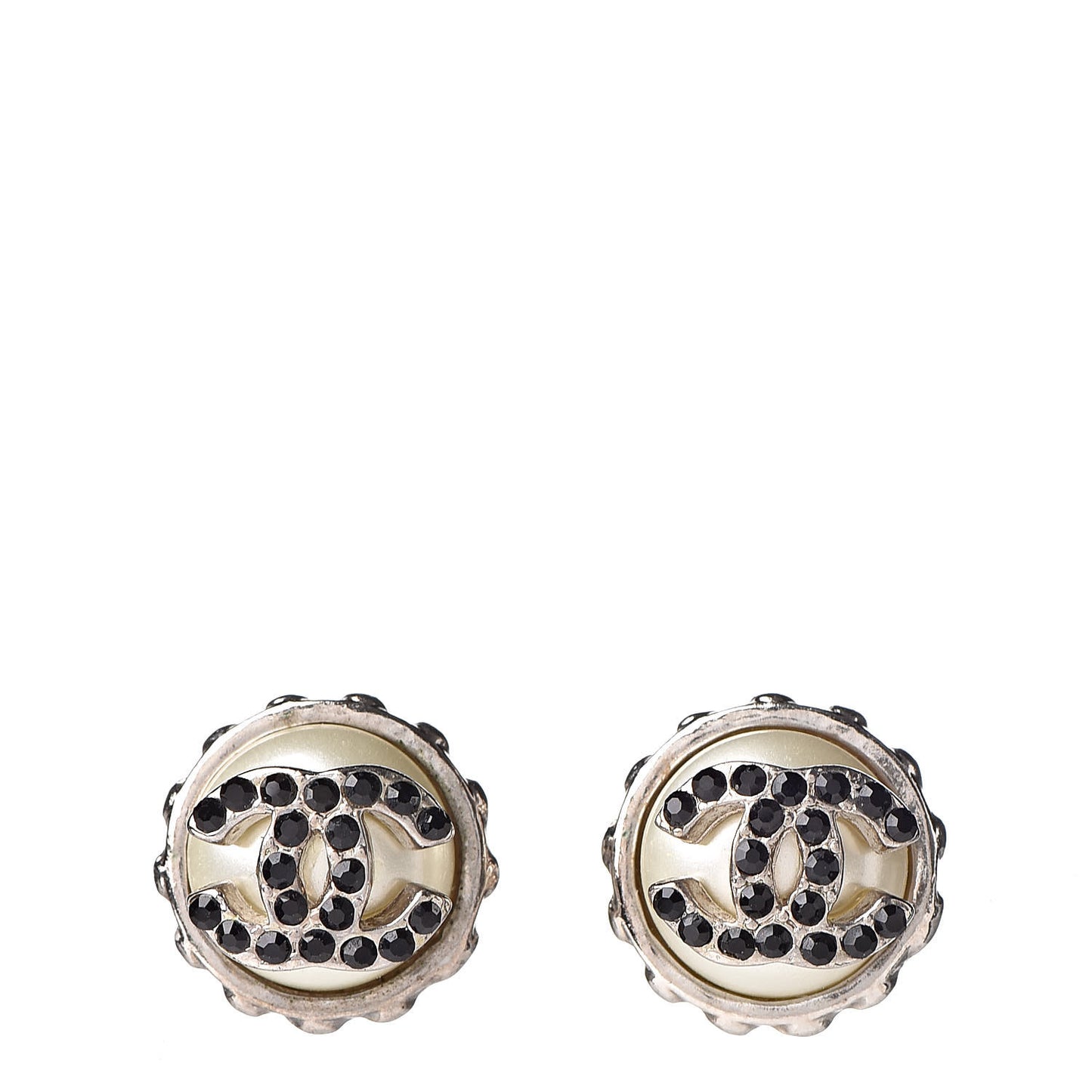 Crystal Pearl CC Earrings Silver Black