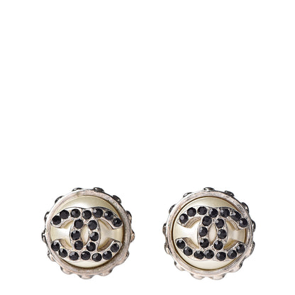 Chanel Crystal Pearl CC Earrings Silver Black 1 of 4