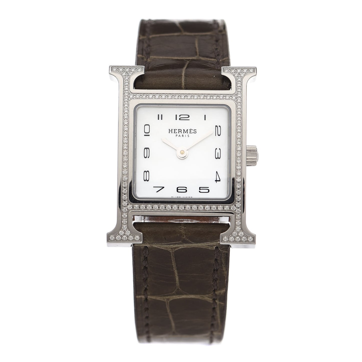 Stainless Steel Alligator Diamond Bezel Mother of Pearl 21mm Heure H Hour Quartz Watch Gris Elephant