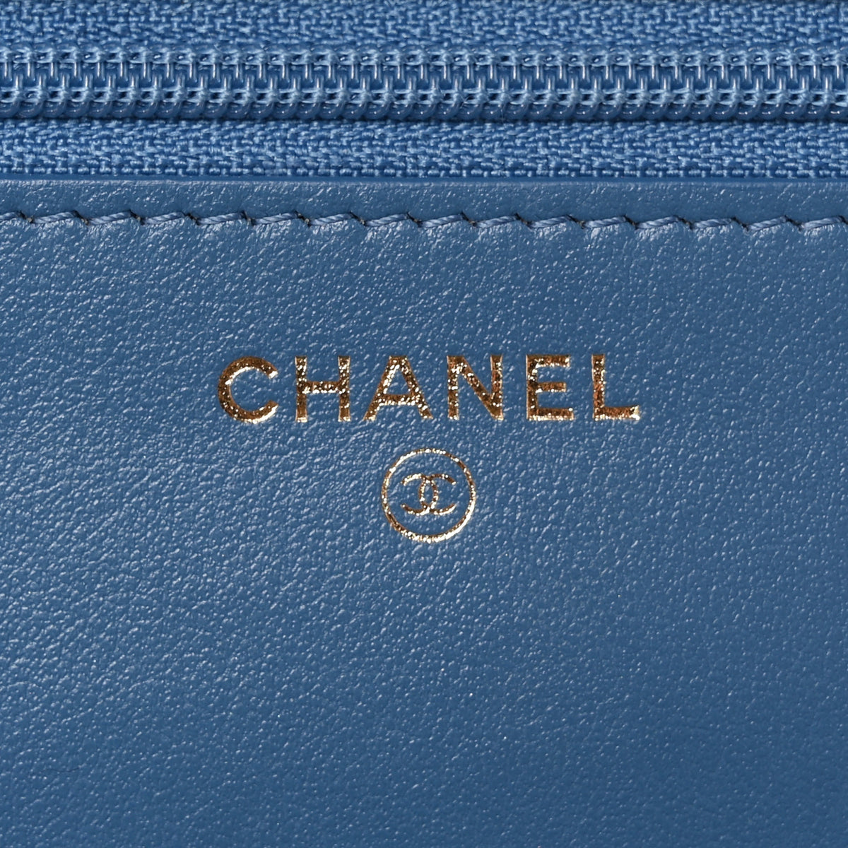 Denim Quilted CC Pearl Crush Wallet on Chain WOC Blue