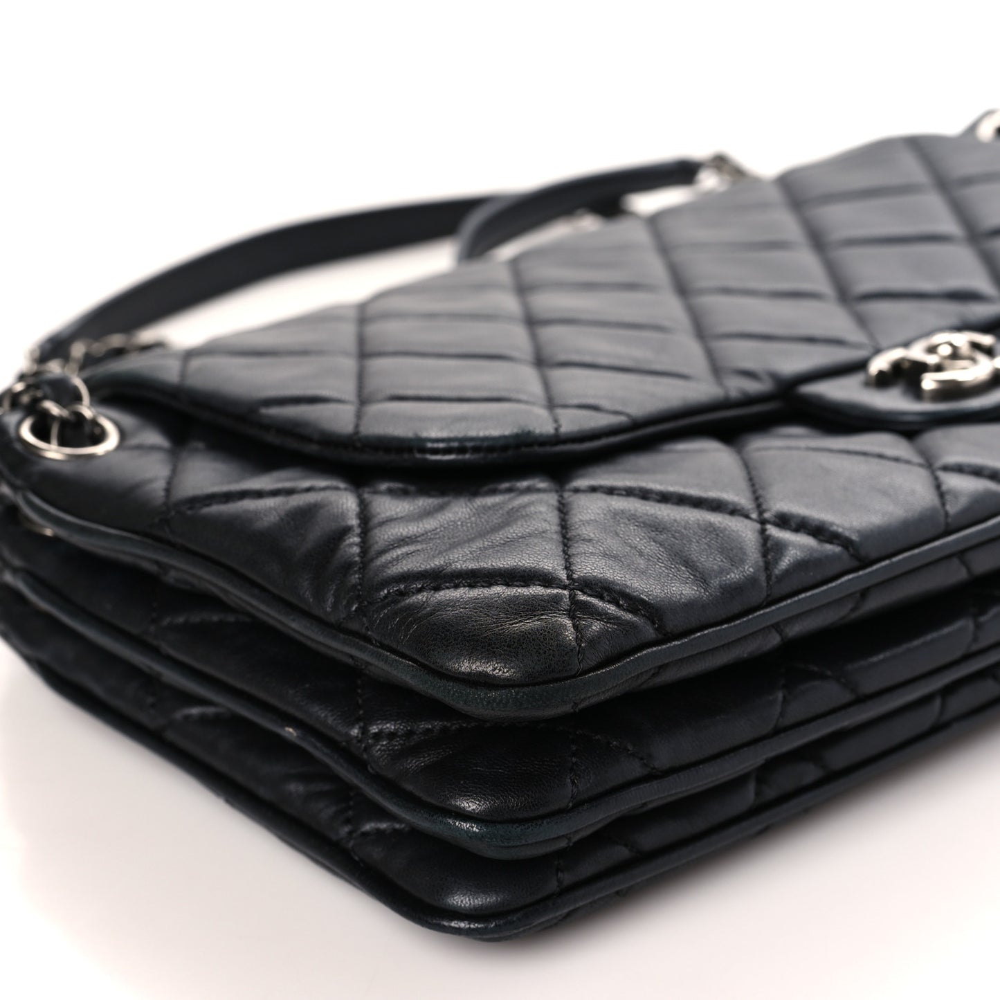 Lambskin Quilted Chanel 3 Accordion Flap Bag Black