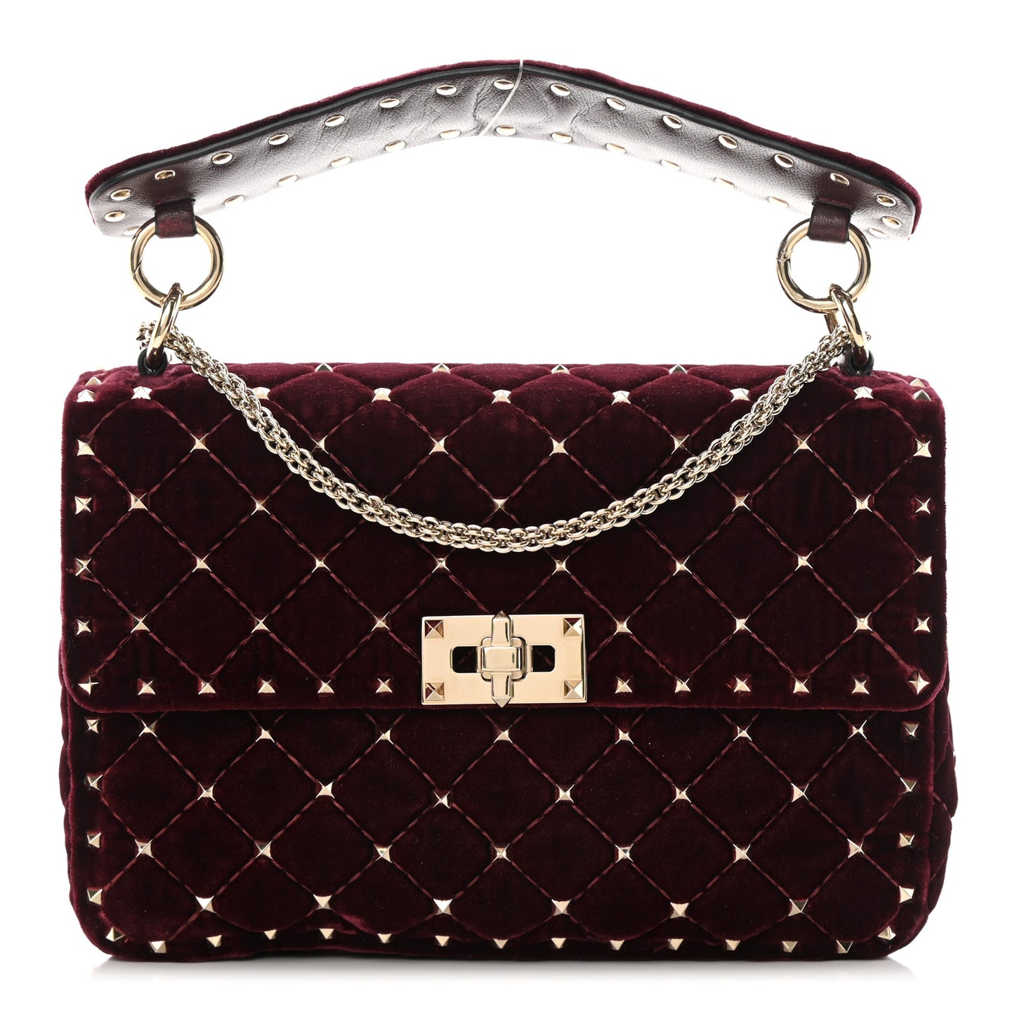 Velvet Medium Rockstud Spike Shoulder Bag Rubino