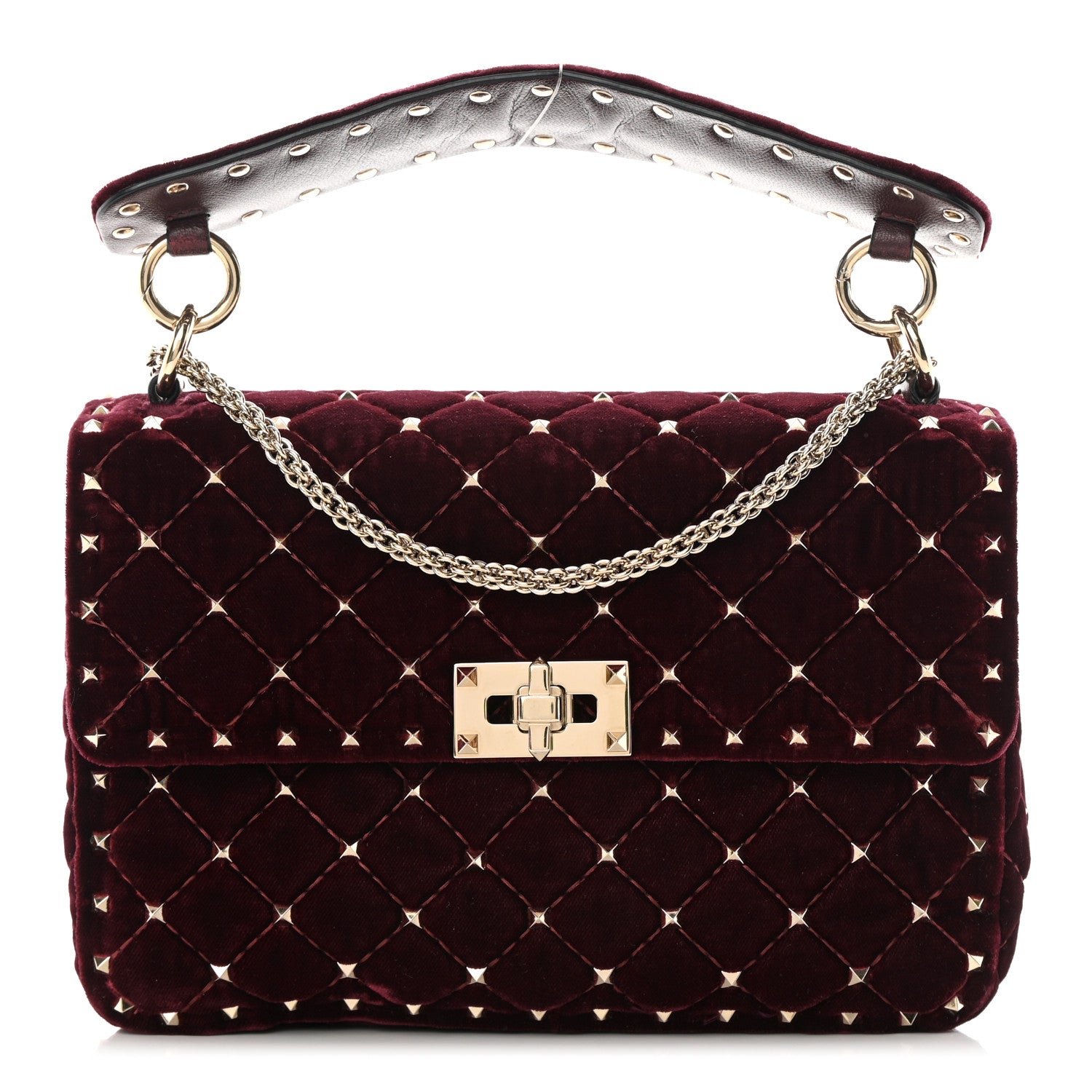 Valentino Garavani Velvet Medium Rockstud Spike Shoulder Bag Rubino 1 of 18