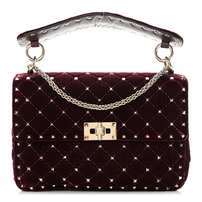 Valentino Garavani Velvet Medium Rockstud Spike Shoulder Bag Rubino 1 of 18