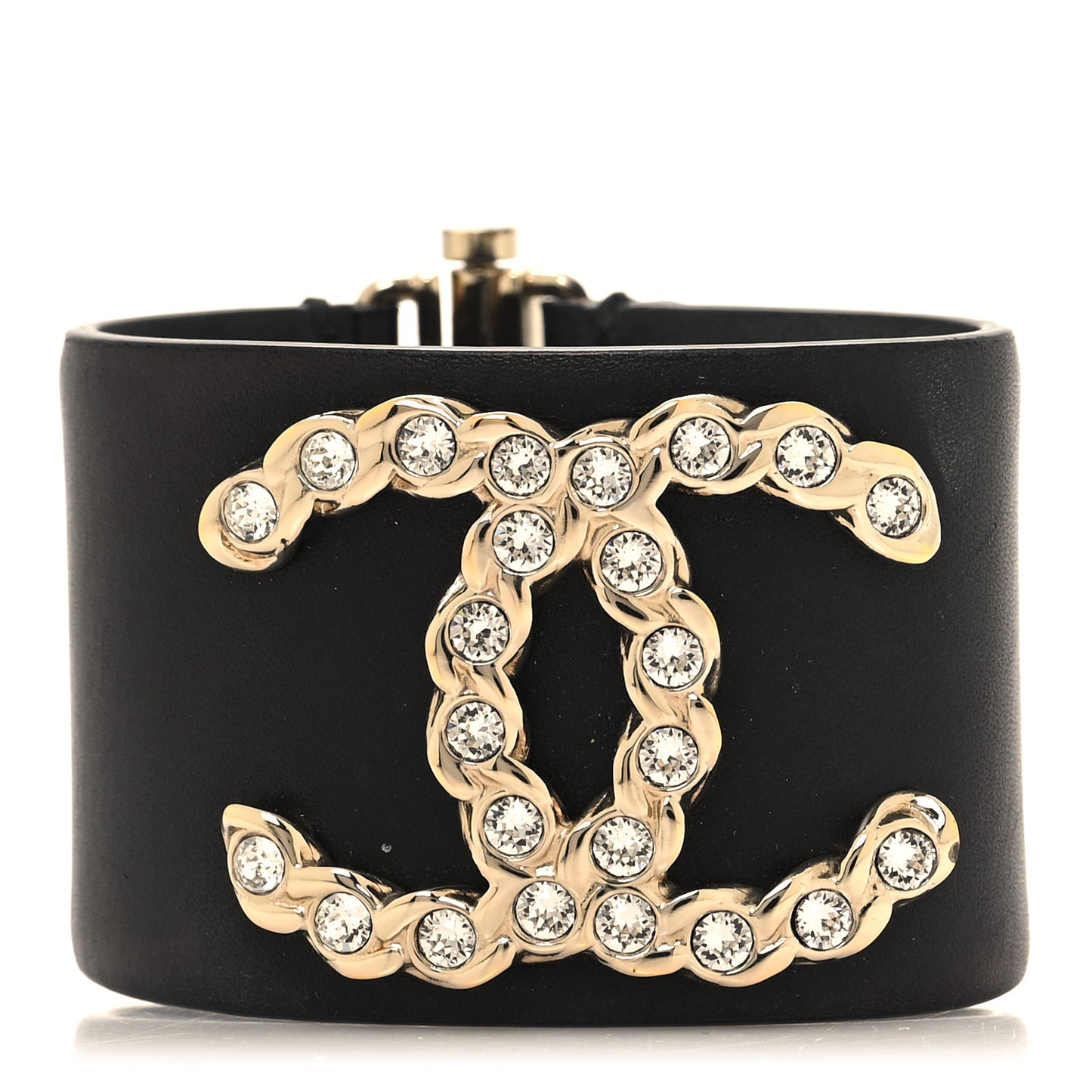 Calfskin Crystal Pearls Coronation Cuff Black