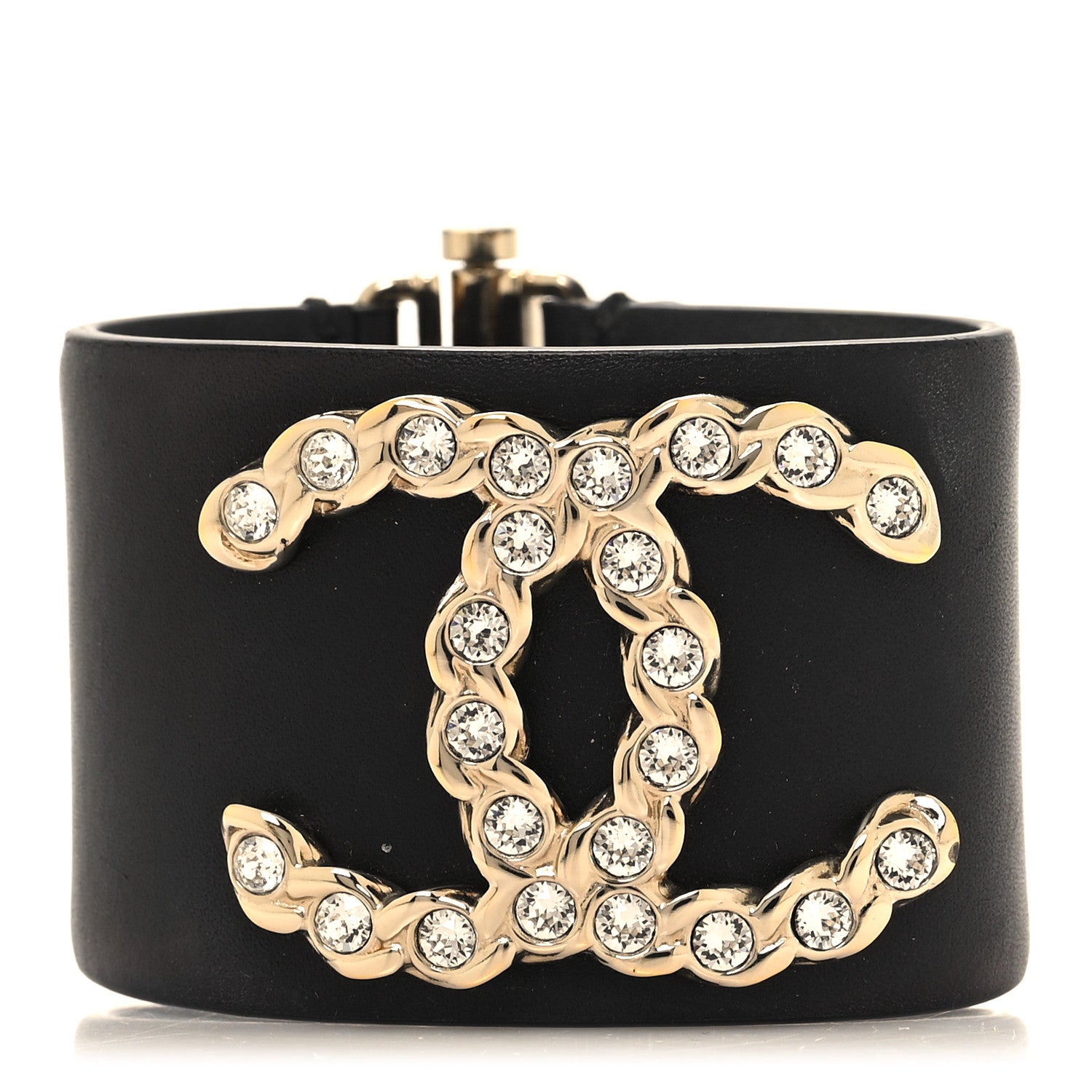 Chanel Calfskin Crystal Pearls Coronation Cuff Black 1 of 7