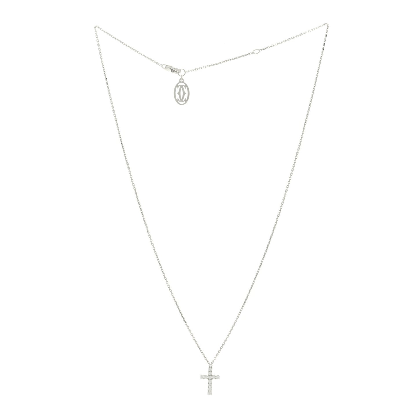 18K White Gold Diamond Symbols Cross Pendant Necklace