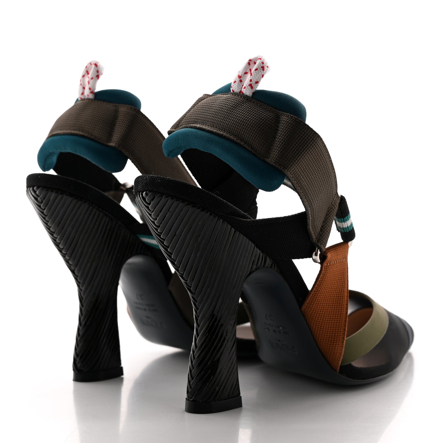 Technical Mesh Colibri High Heel Slingback Pumps 37 Black Verde Military