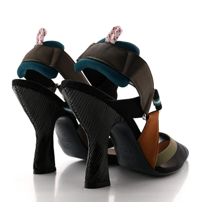 Fendi Technical Mesh Colibri High Heel Slingback Pumps 37 Black Verde Military 4 of 13