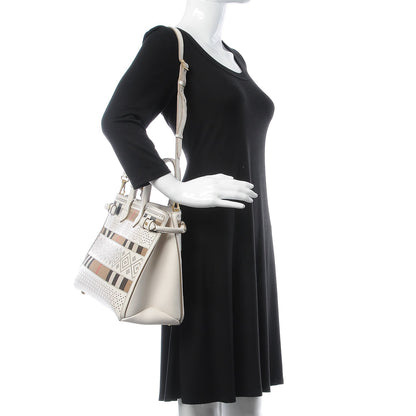 Burberry Calfskin House Check Perforated Medium Banner Tote Natural 2 of 12