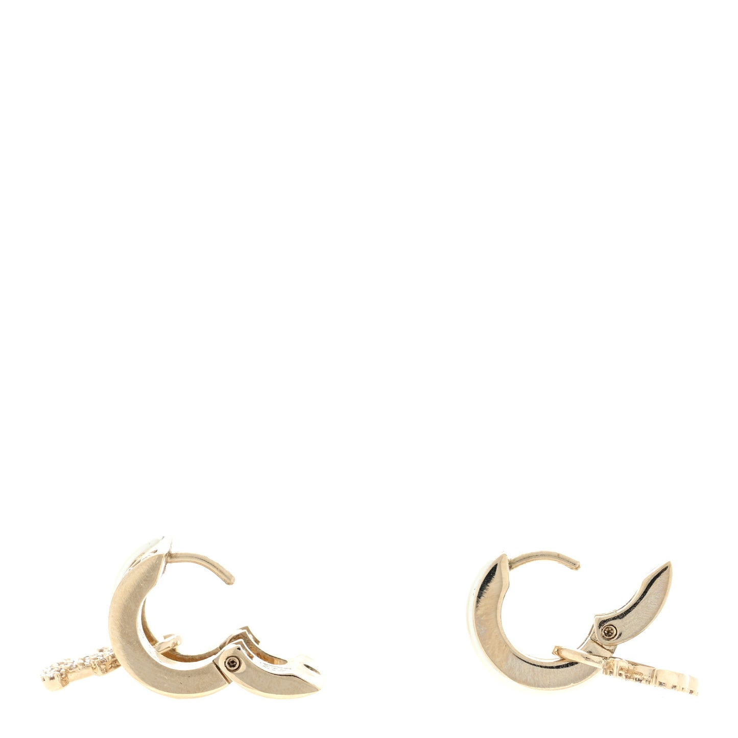 Crystal CC Hoop Drop Earrings Gold Pearly White