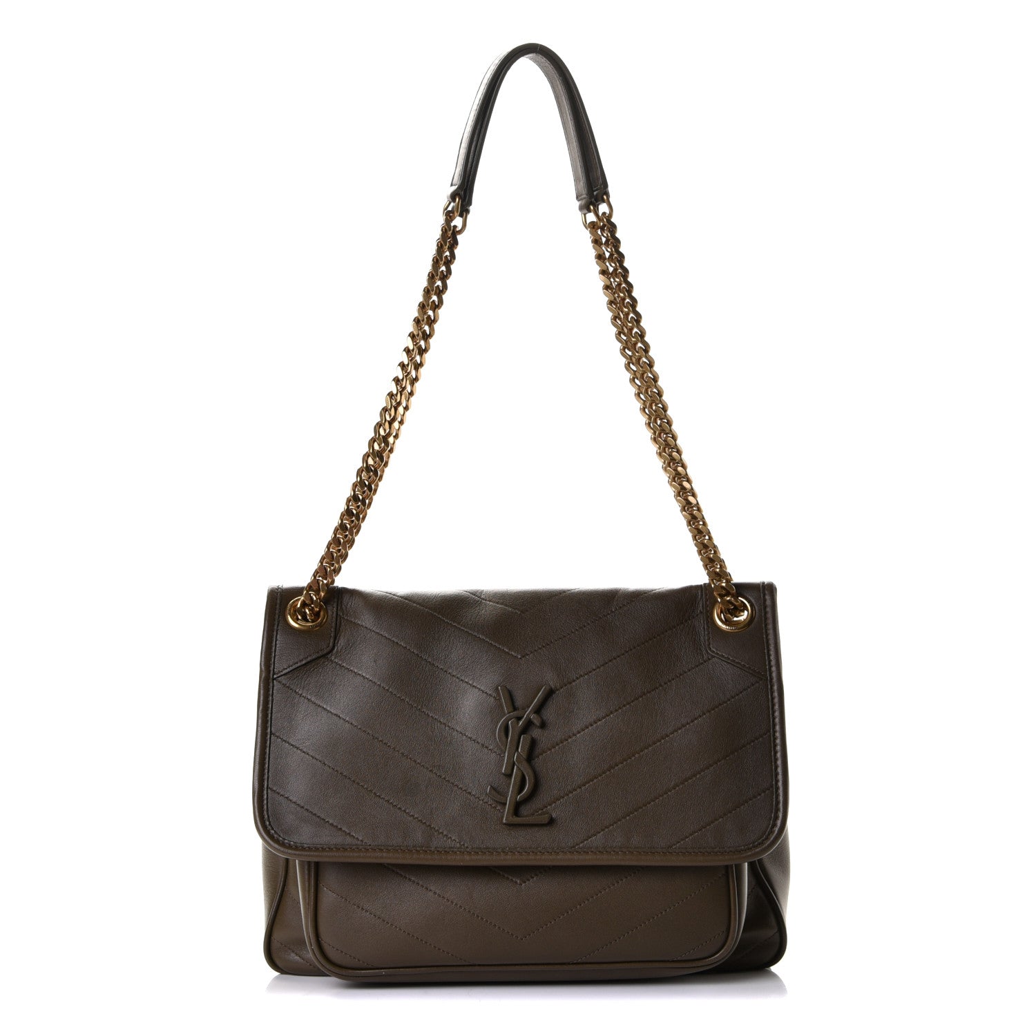 Saint Laurent Calfskin Matelasse Monogram Medium Niki Chain Satchel Olive 1 of 5