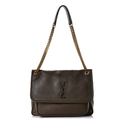 Saint Laurent Calfskin Matelasse Monogram Medium Niki Chain Satchel Olive 1 of 5