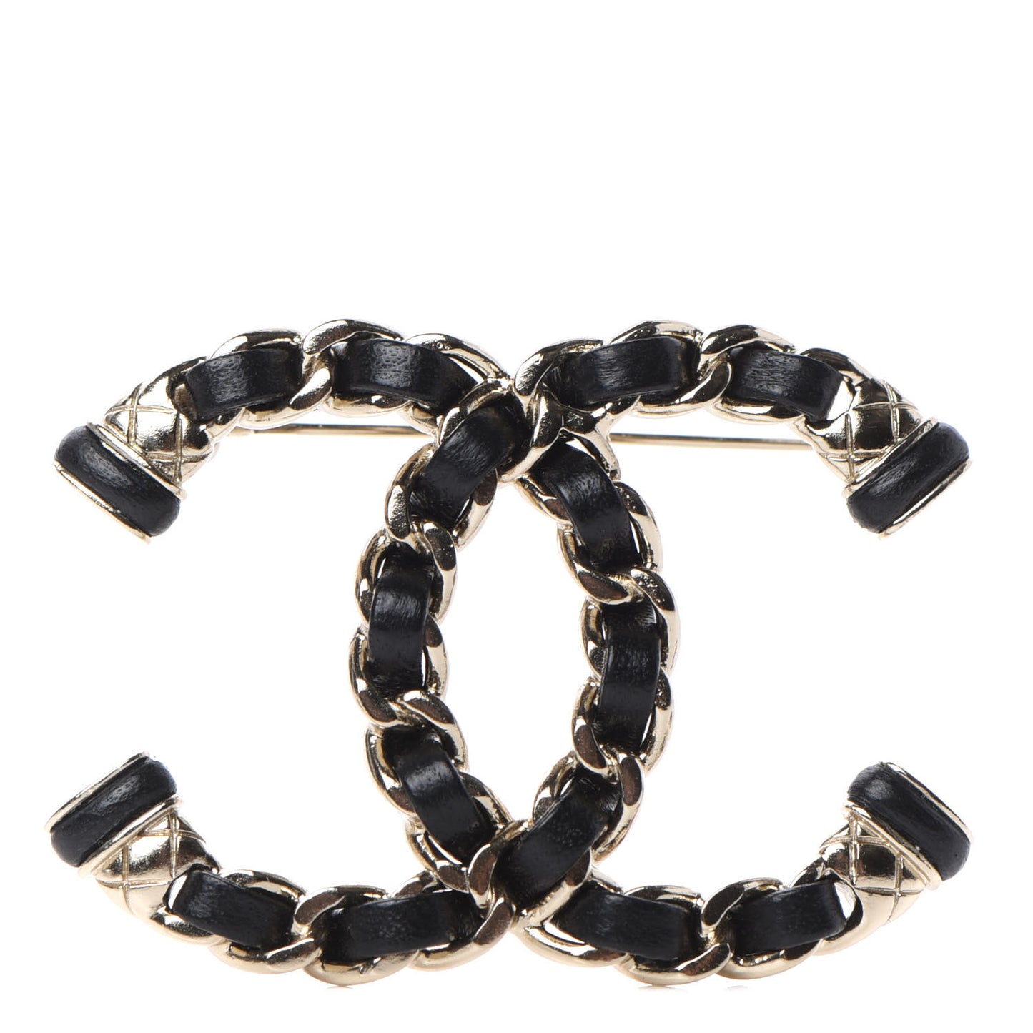Lambskin Chain CC Brooch Black Gold
