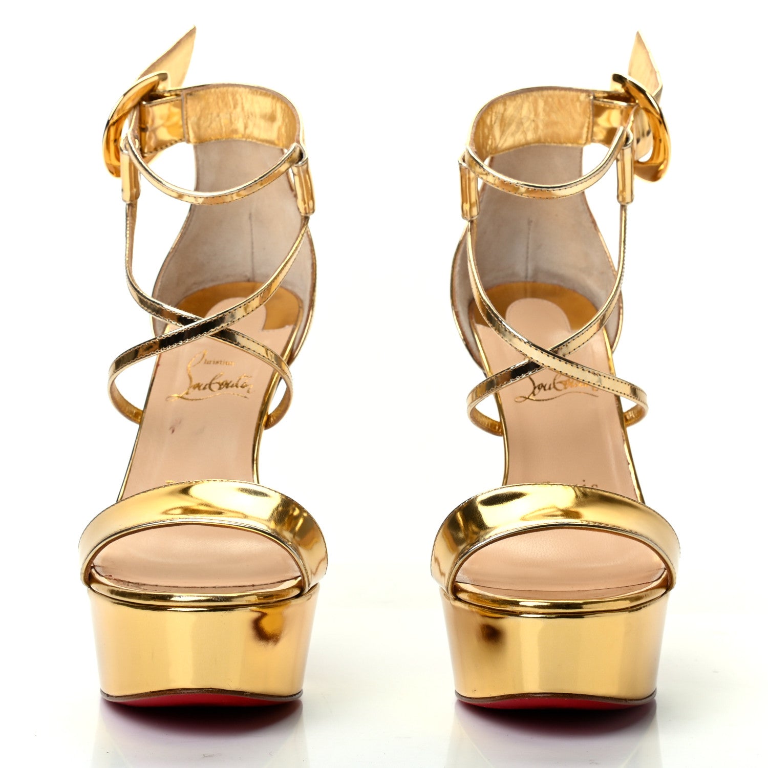 Christian Louboutin Patent Specchio Choca 130 Platform Sandals 36.5 Gold 2 of 11