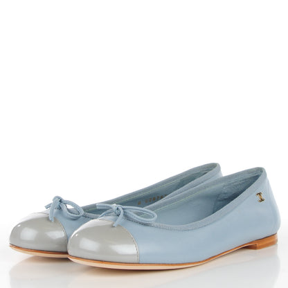 Chanel Lambskin Patent CC Cap Toe Ballerina Flats 35 Blue 3 of 9