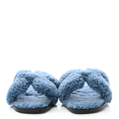 Hermes Woolskin Oran Sandals 37 Bleu 2 of 8