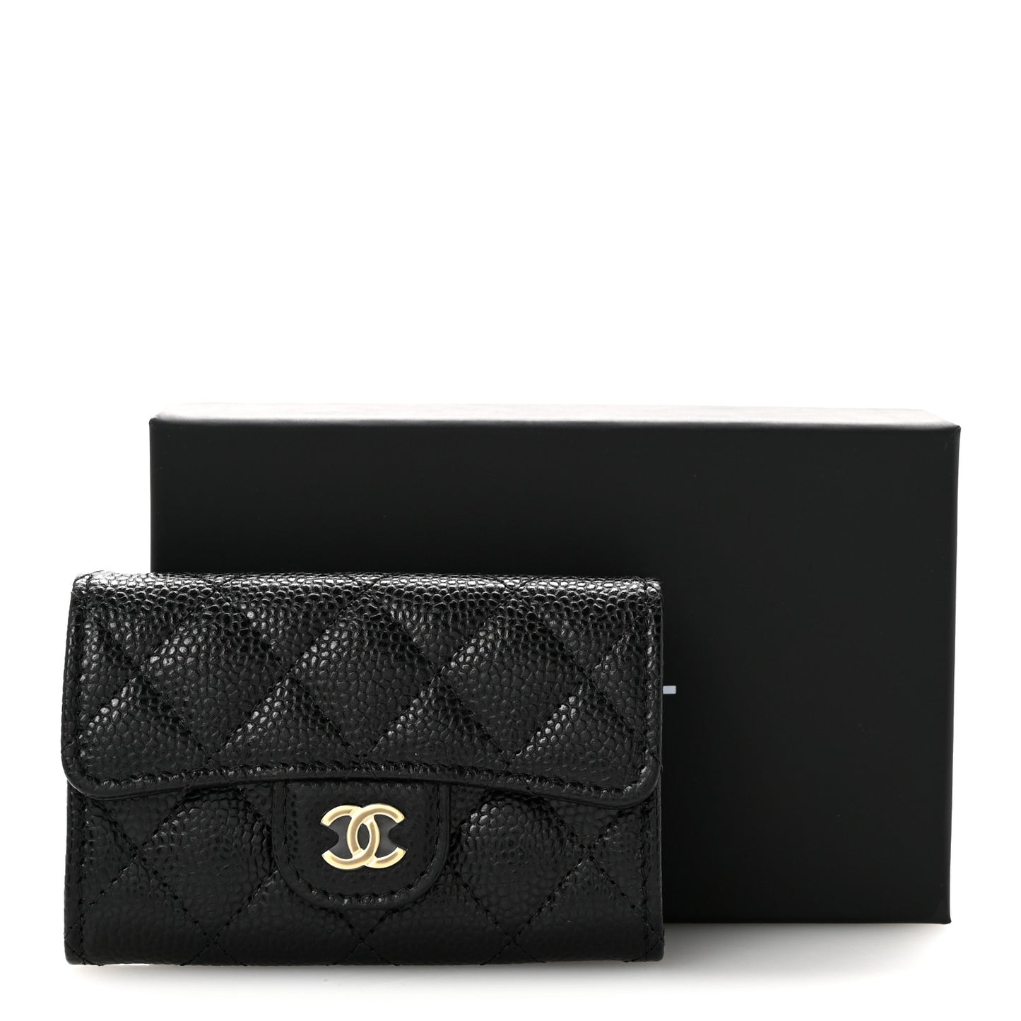 Caviar Quilted Flap Card Holder Wallet Black