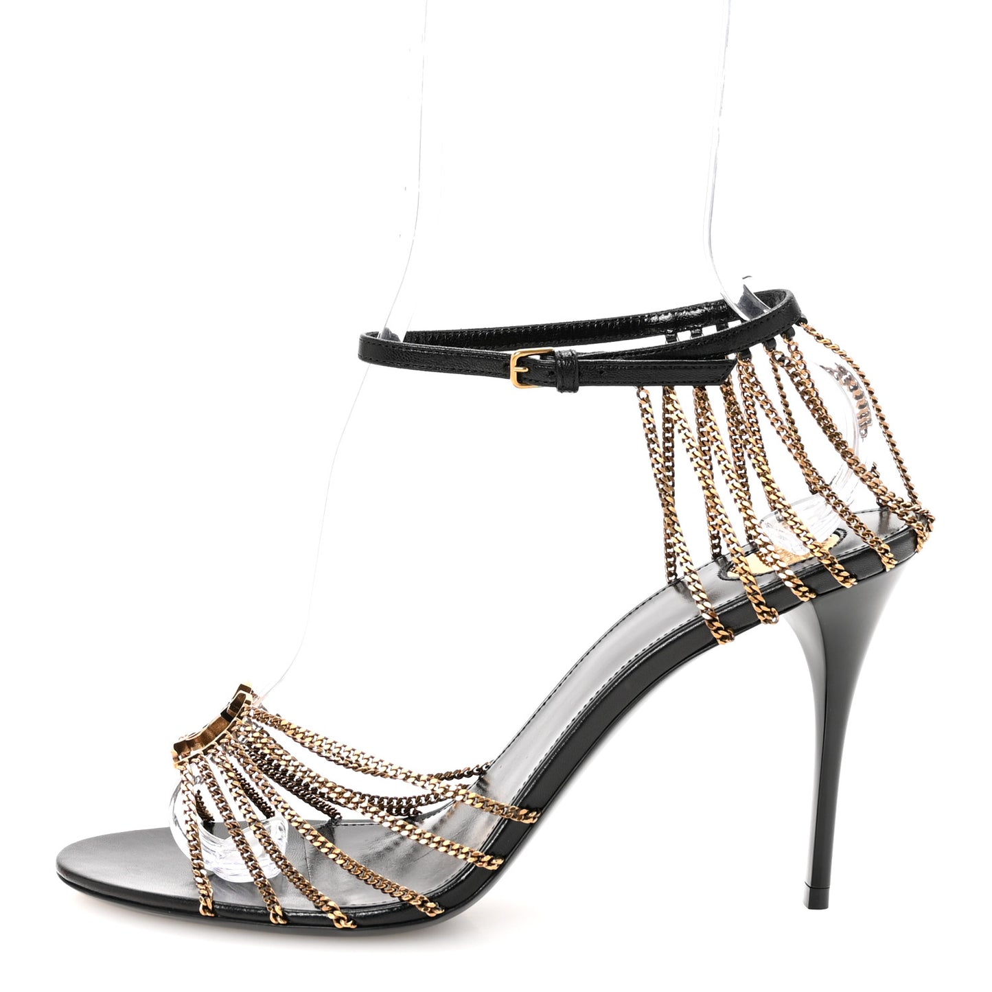 Lambskin Chain Babylone 90 Ankle Strap Sandals 39 Black