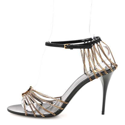 Saint Laurent Lambskin Chain Babylone 90 Ankle Strap Sandals 39 Black 1 of 9