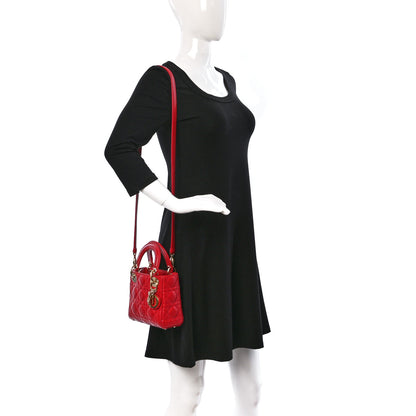 Christian Dior Lambskin Cannage Mini Lady Dior Red 2 of 11