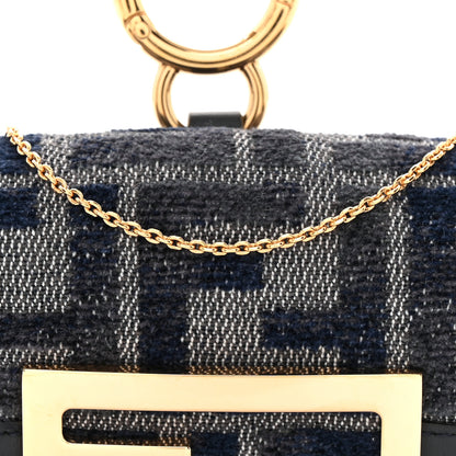 Fendi Fabric Vitello Jacquard FF Nano Maxi Buckle Baguette Charm Blue Grey 7 of 10