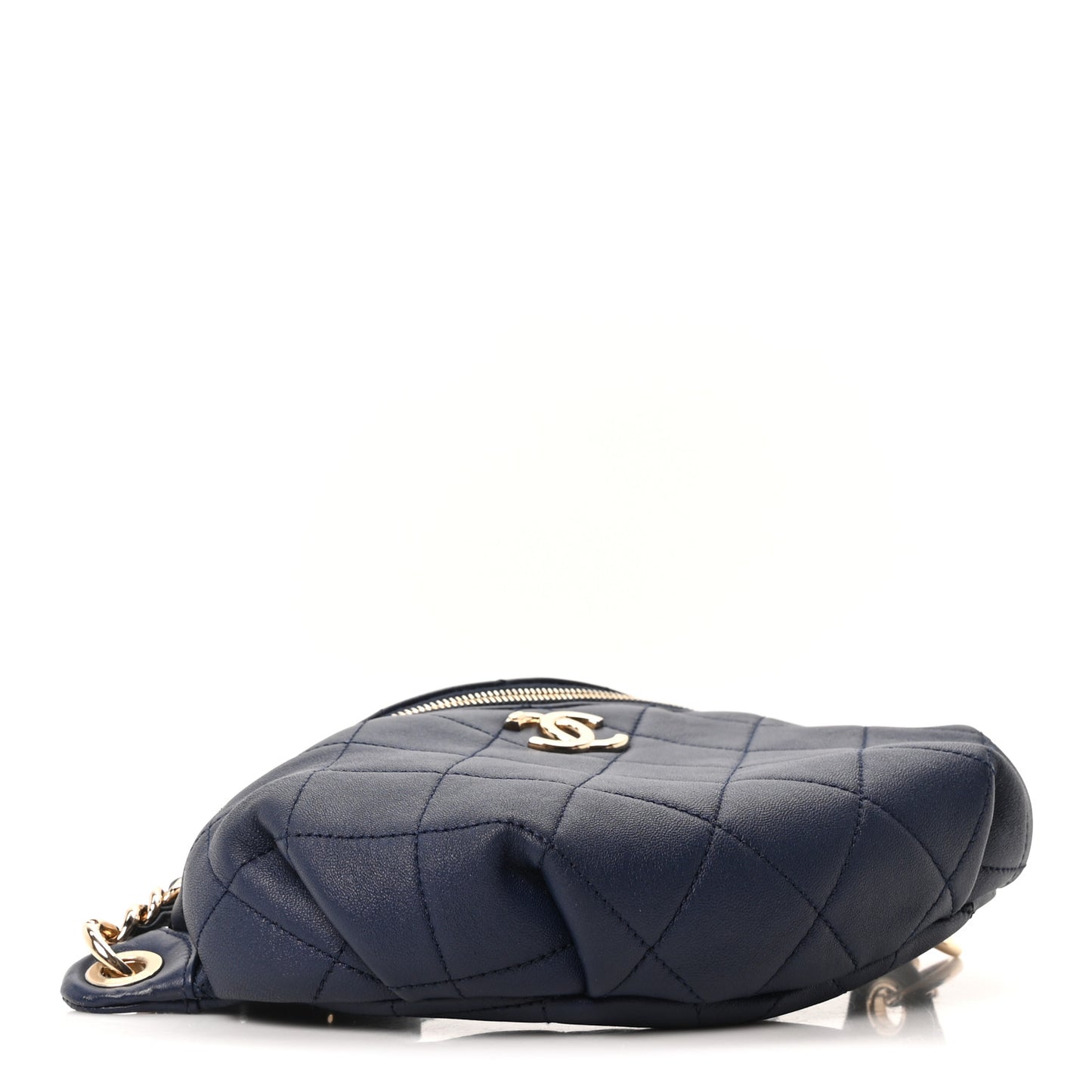 Lambskin  Quilted Resin Bi-Color Waist Bag Fanny Pack Navy Blue
