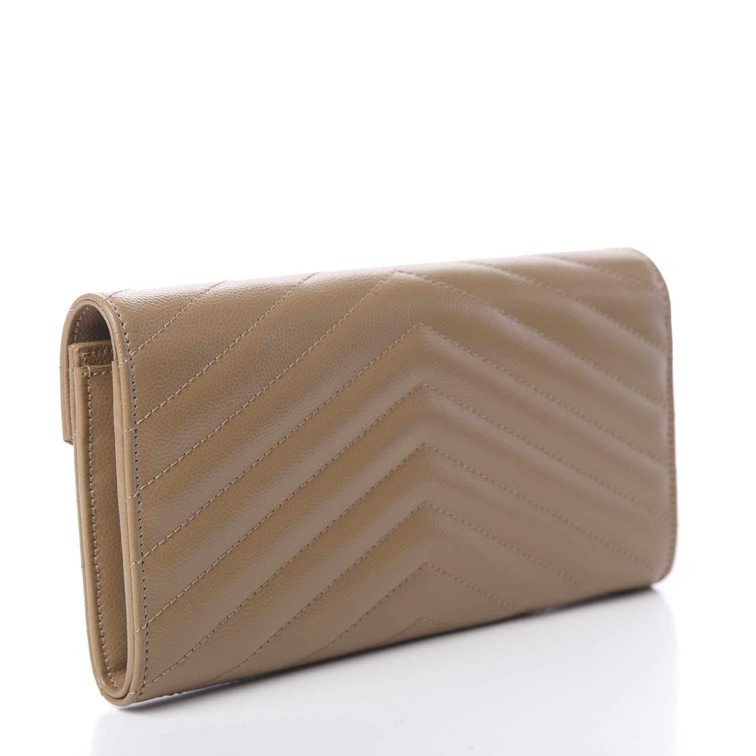 Saint Laurent Grain De Poudre Matelasse Chevron Monogram Flap Wallet Deep Beige 2 of 7