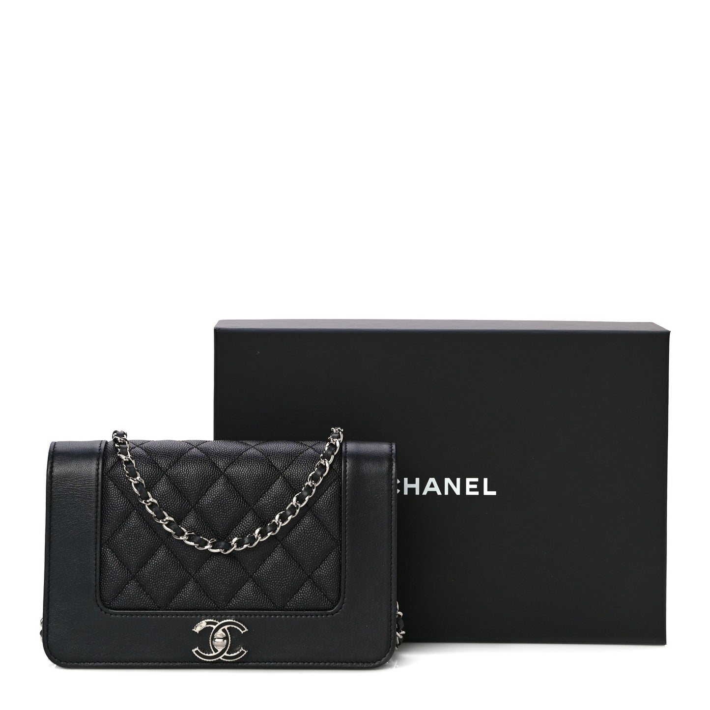 Caviar Quilted Vintage Mademoiselle Wallet On Chain WOC Black