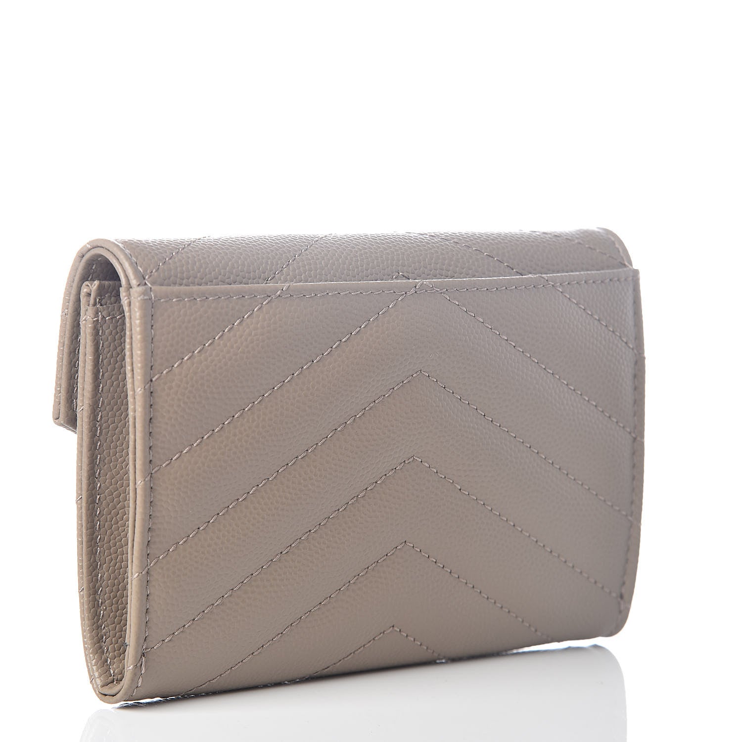 Saint Laurent Grain De Poudre Matelasse Chevron Small Monogram Envelope Wallet Dark Beige 3 of 6