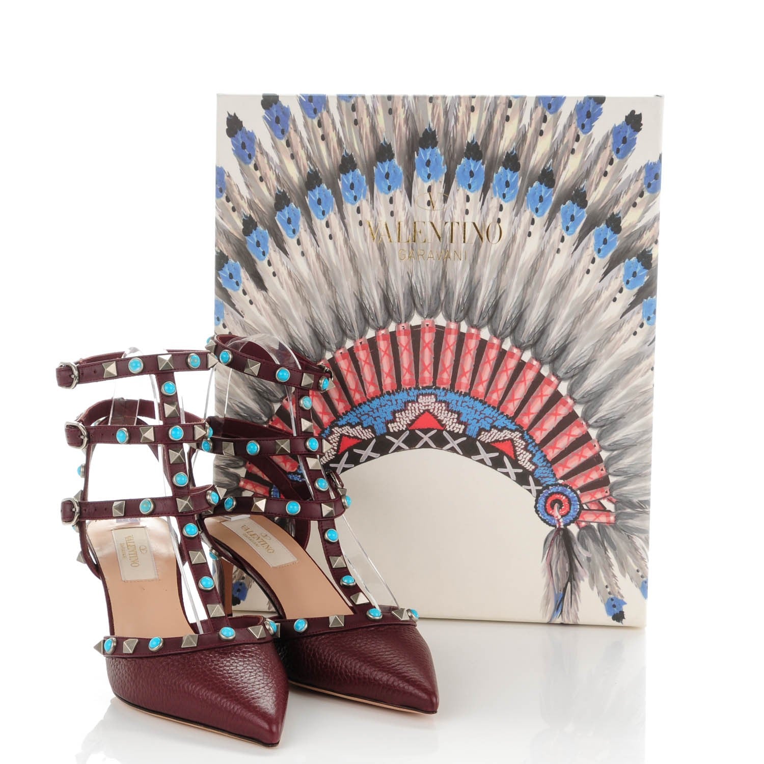 Valentino Garavani Pebbled Calfskin Turquoise Rockstud Rolling Ankle Strap 65mm Pumps 36 Rubin 5 of 8