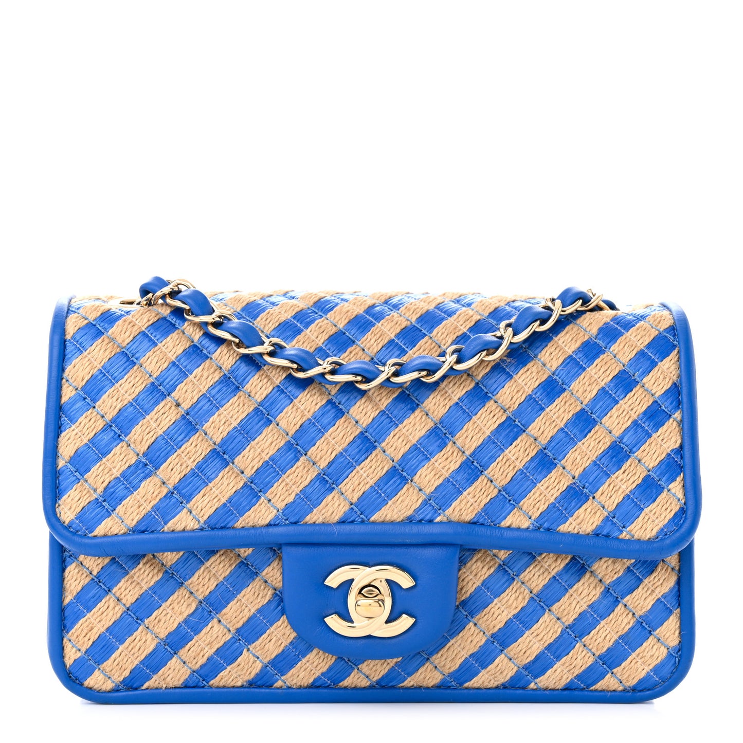 Raffia Jute Striped Small Urban Jungle Single Flap Blue