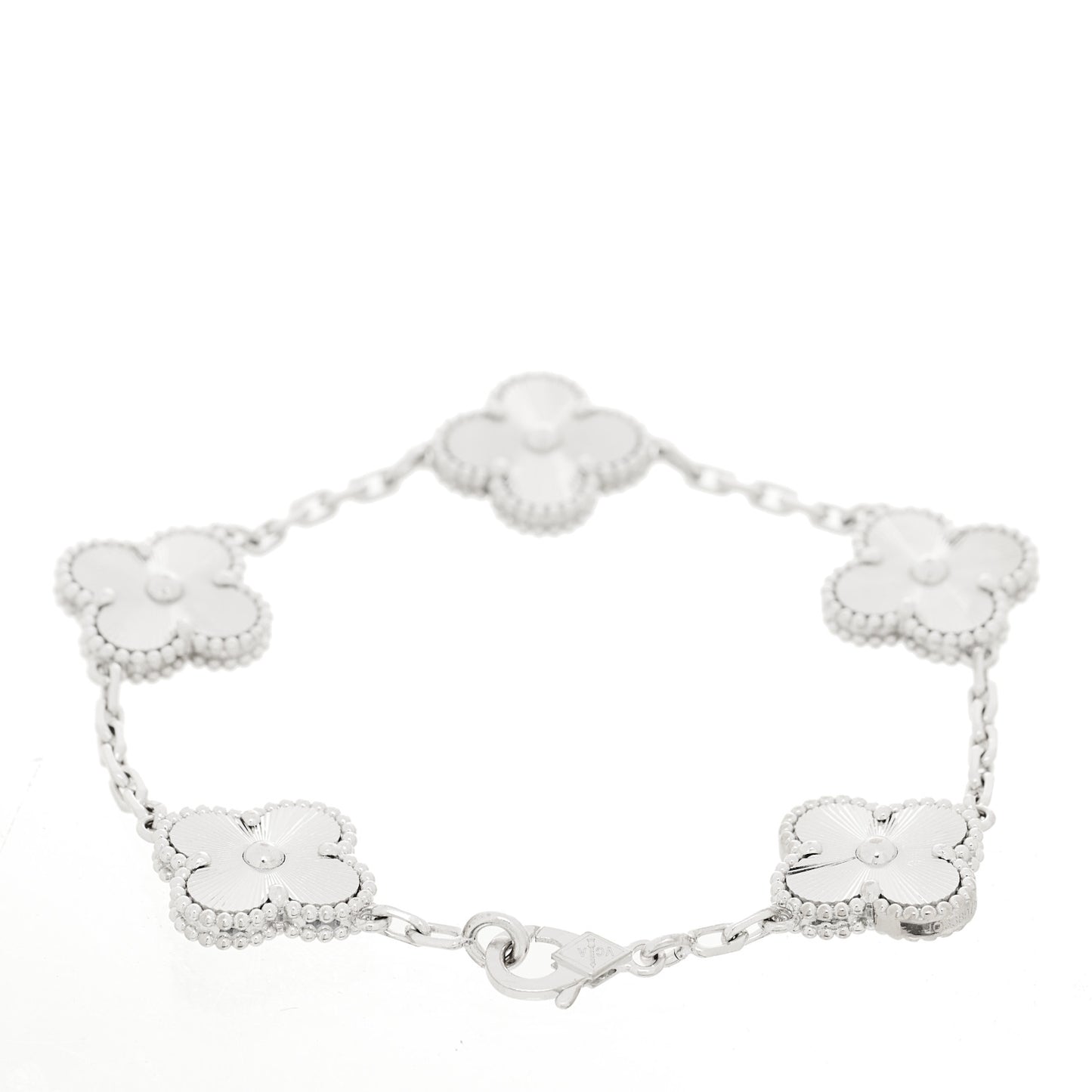 18K White Gold 5 Motifs Guilloche Vintage Alhambra Bracelet