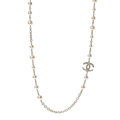 Chanel Pearl Crystal Twisted CC Long Necklace Gold 1 of 5